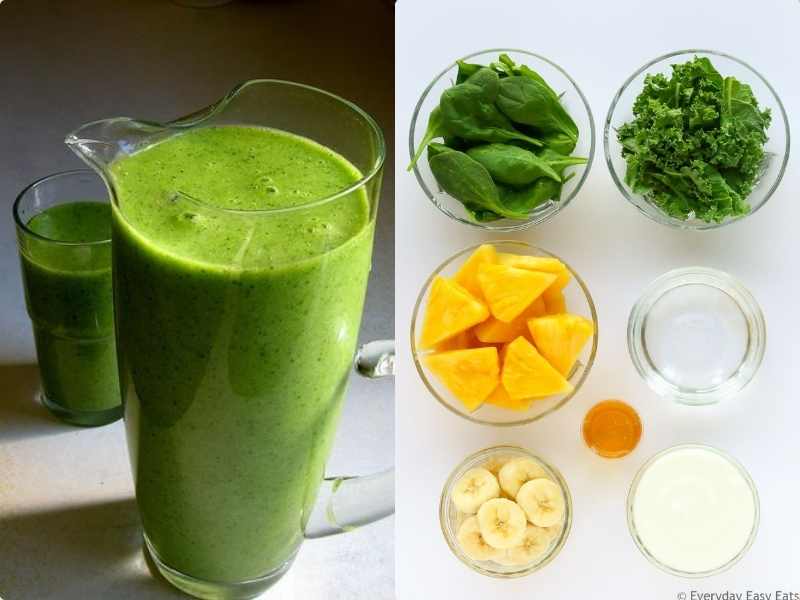 Green Smoothie with Spinach, Kale, and Pineapple