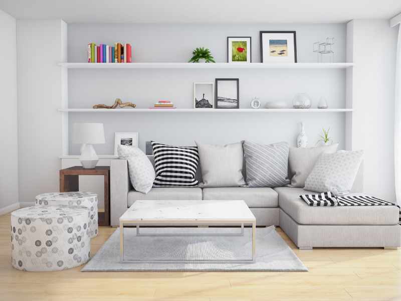 floating shelves in a living room