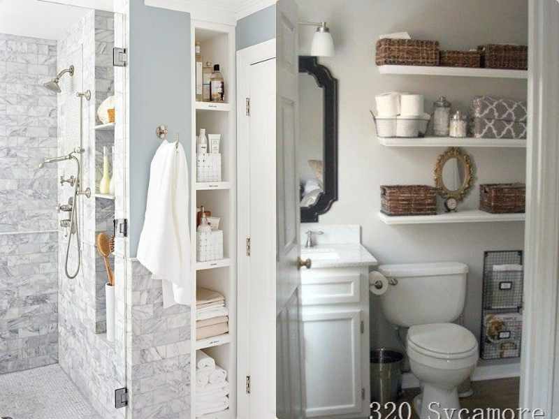 open shelves for guest bathroom decor