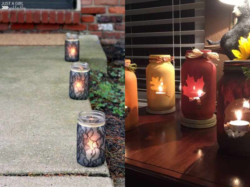 Mason Jar Lanterns  for outdoor thanksgiving decoration