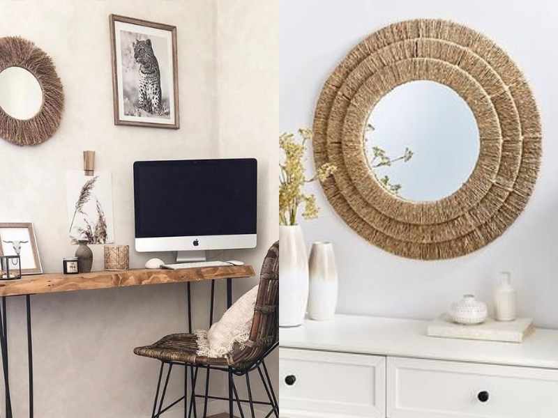 Rope-Wrapped Mirror in a living space