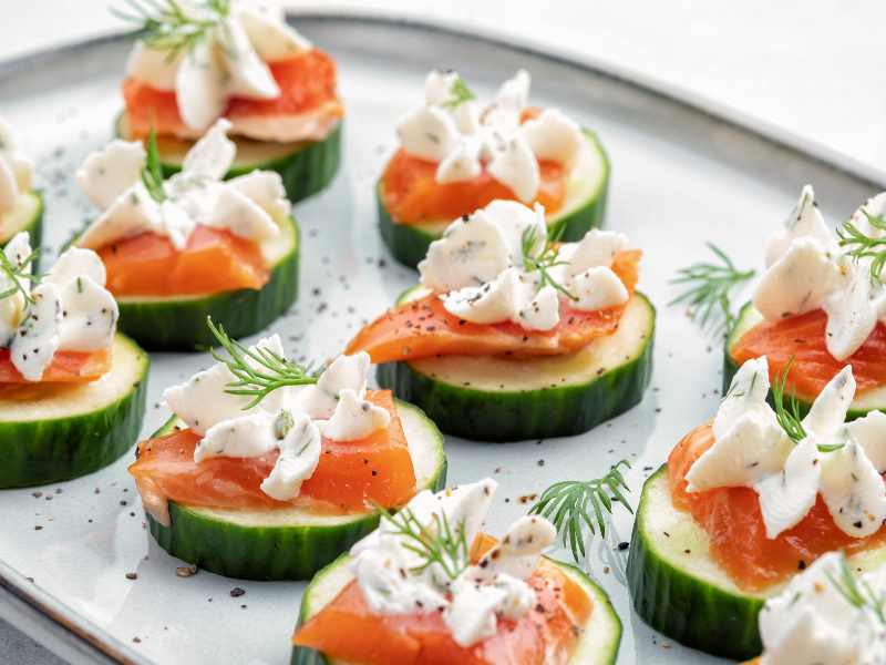 Cucumber Bites with Cream Cheese and Smoked Salmon.