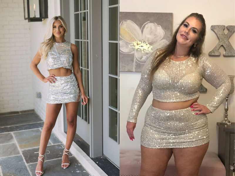 Glittery Two-Piece Set with a Crop Top and High-Waisted Skirt