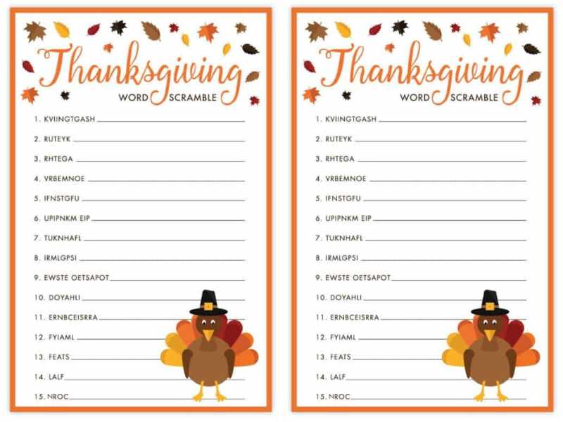 Thanksgiving Word Scramble