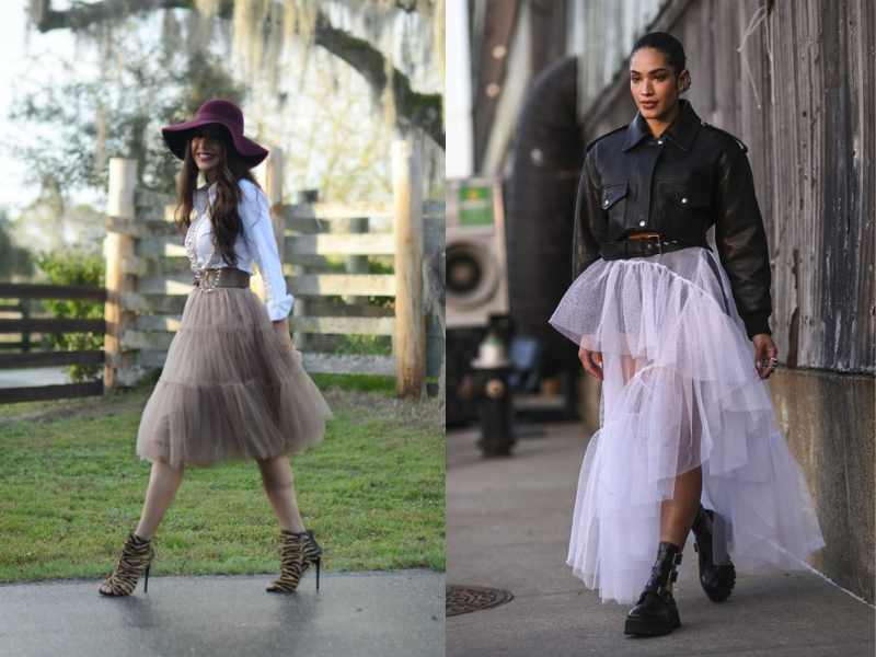 Tulle Skirt with a Fitted Bodysuit and Ankle Boots