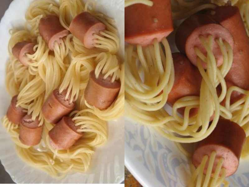 Wormy Hotdog Spaghetti