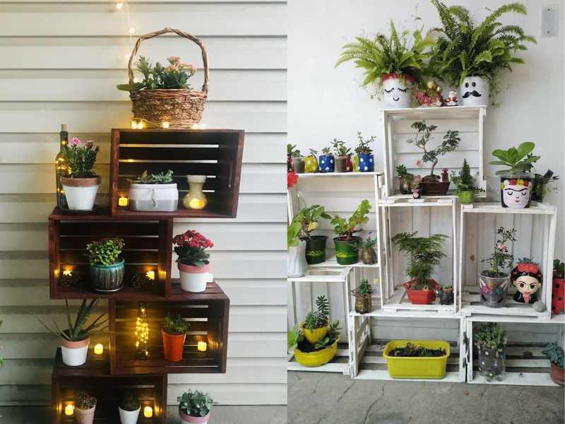 Wooden Crate Garden Shelves