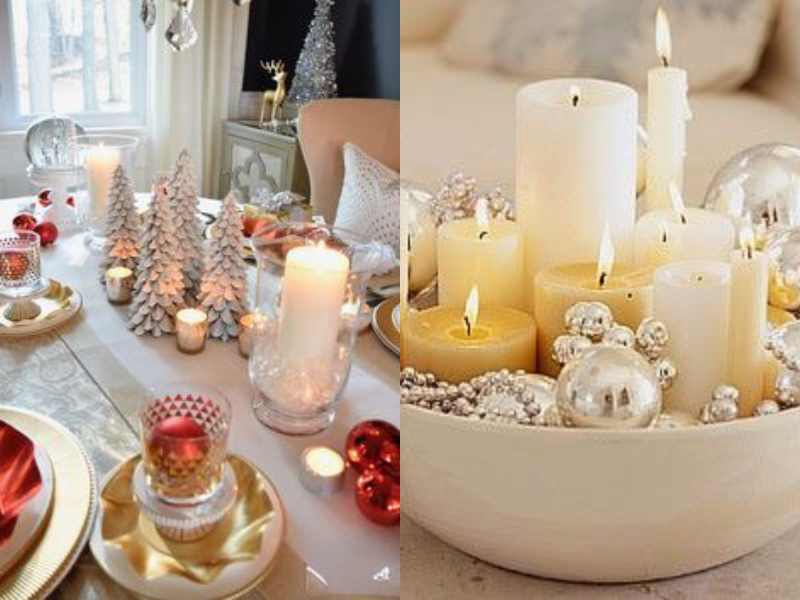 Gold and White Candle Display Christmas centrepiece ideas