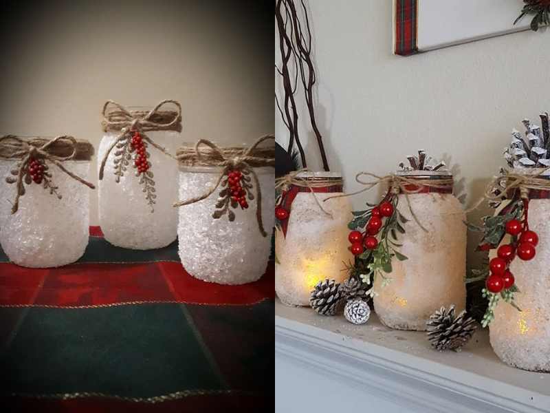 Mason Jar Snow Scenes Christmas centrepiece ideas