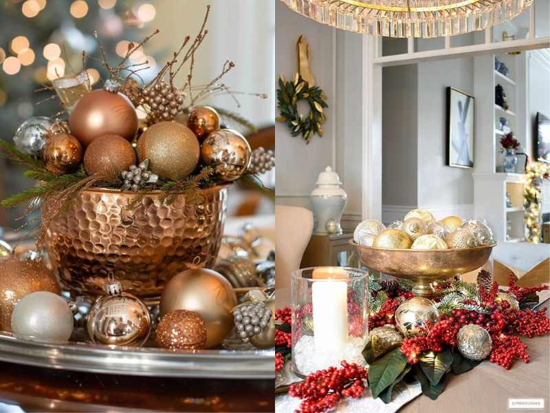 Ornament Bowl with Greenery Christmas centrepiece ideas