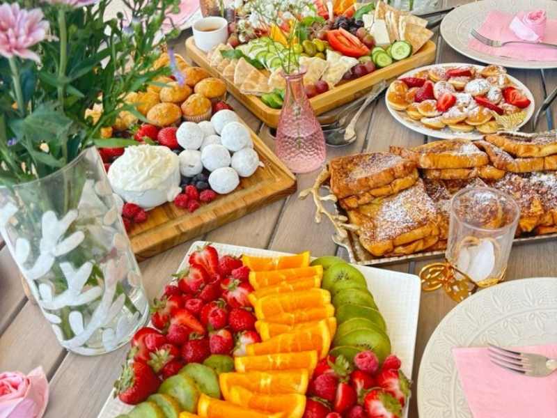 Brunch-Themed Board in new year's Eve charcuterie board ideas