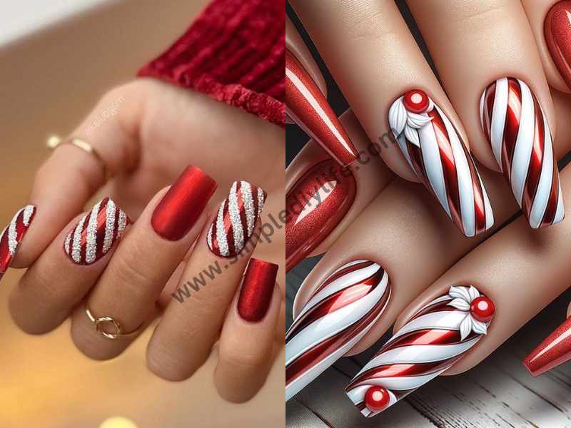 Candy Cane Stripes for Christmas nails designs