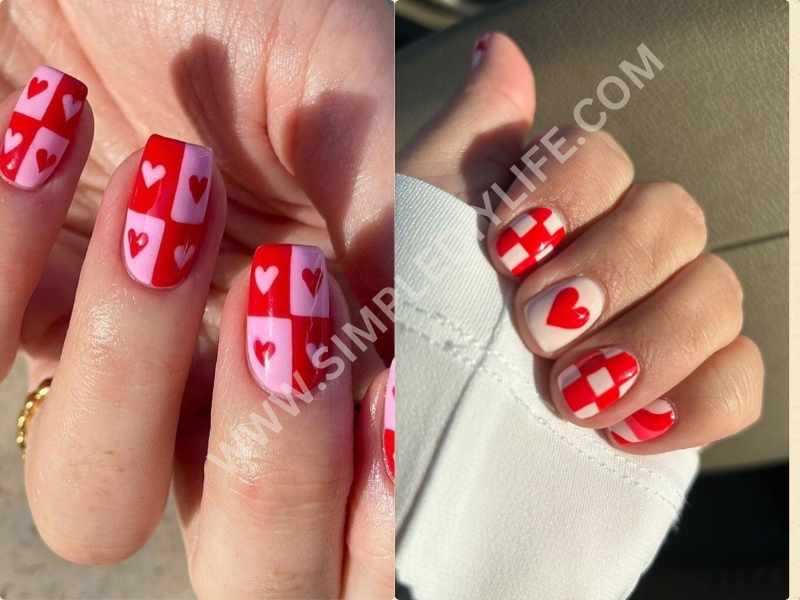 Checkerboard Love for Valentine's nails designs