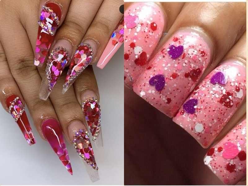 Confetti Hearts for Valentine's nails designs