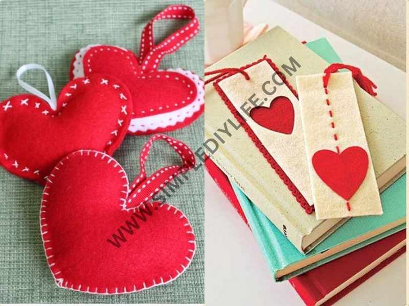 Felt Heart Bookmarks in easy Valentine's day crafts