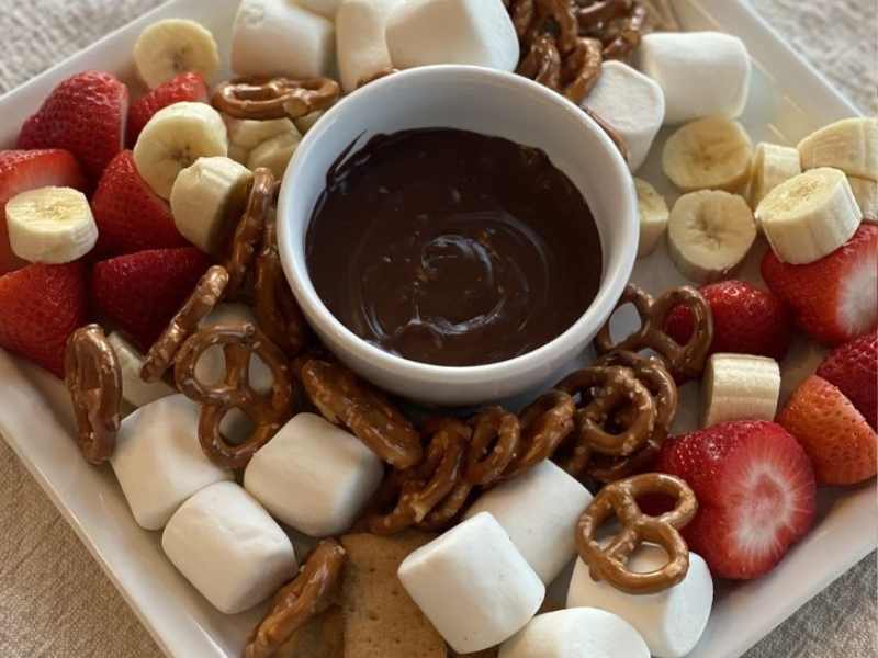 Fondue-Themed Board in new year's Eve charcuterie board ideas