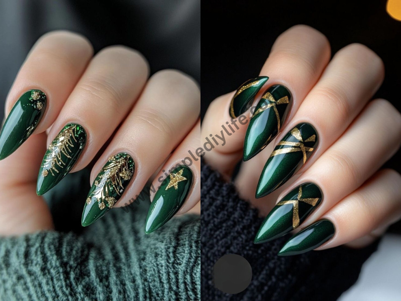 Green and Gold Duo for Christmas nails designs