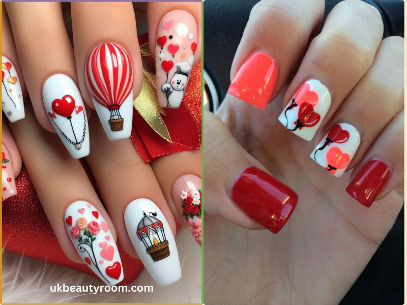 Heart Balloon Nails for Valentine's nails designs