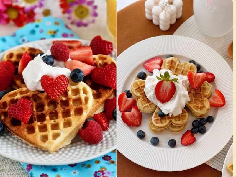 Heart-Shaped Waffles as Valentine's party food