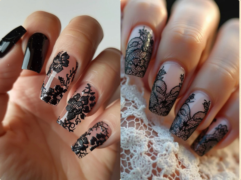 Lace Detail Nails for Valentine's nails designs