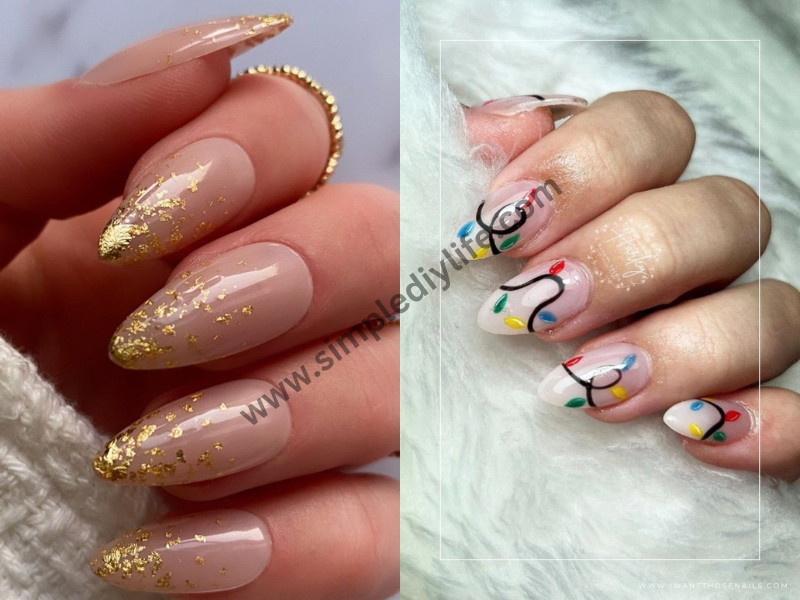 Minimalist Christmas Lights with Gold Accent for Christmas nails designs