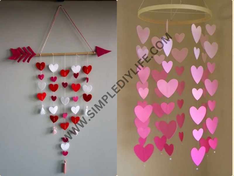 Paper Heart Mobiles in easy Valentine's day crafts