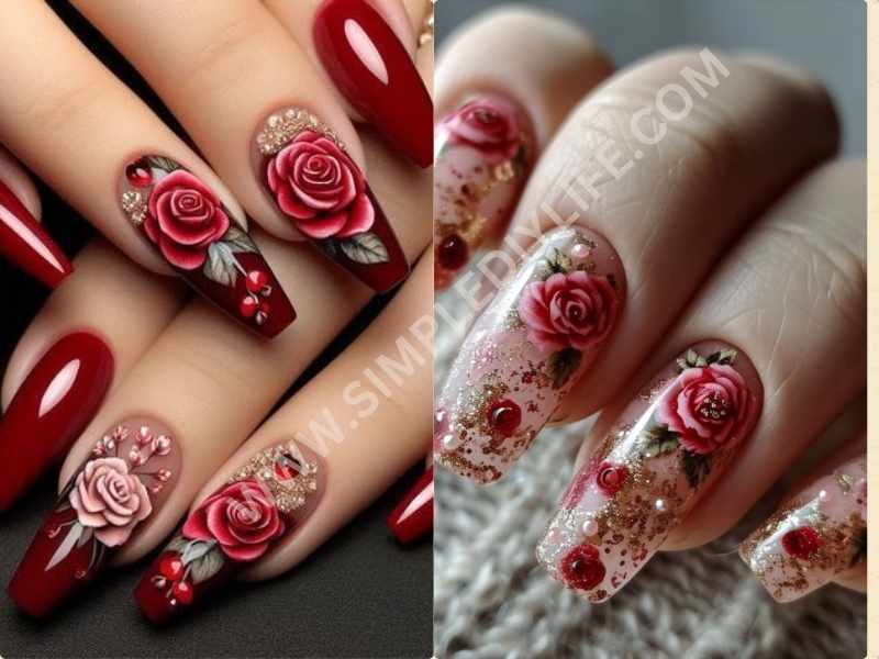 Rose Petal Nails for Valentine's nails designs