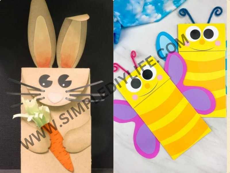 Paper Bag Bunny Puppets in Easter crafts preschool