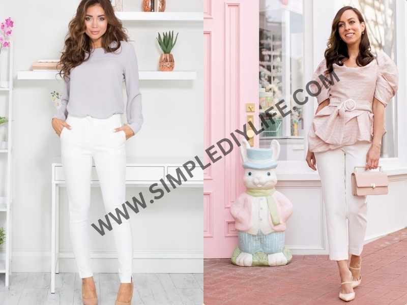 Pastel Blouse and White Trousers as Easter outfits for women