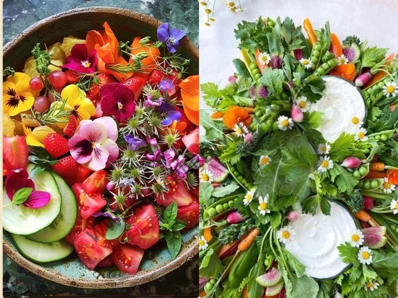 Spring Greens with Edible Flowers in delightful Easter recipes