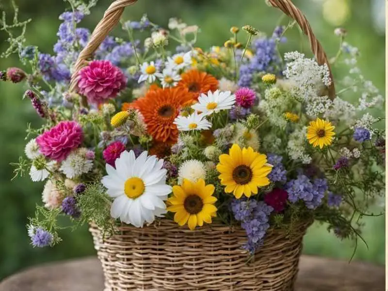 Wicker Basket with Wildflowers