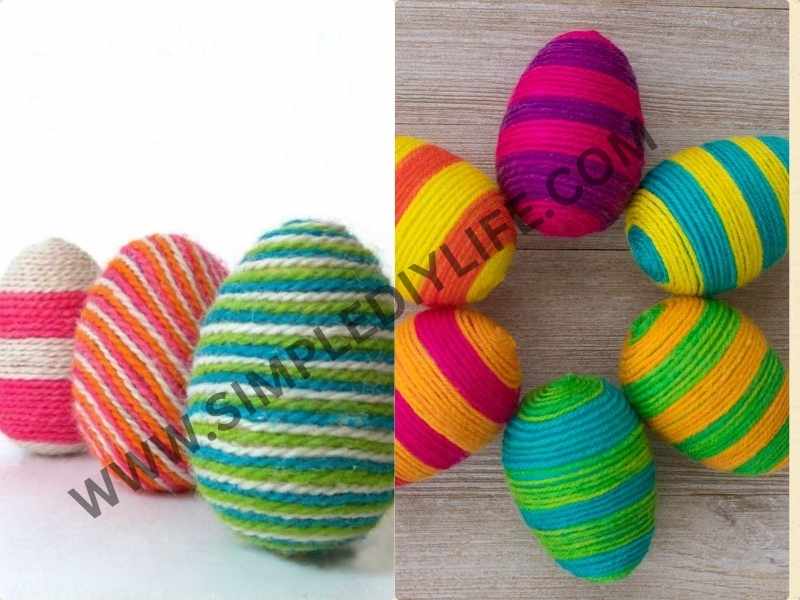 Yarn-Wrapped Eggs in Easter crafts preschool