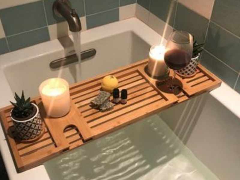 Mind Reader Bamboo Bathtub Caddy in bathroom accessories in Amazon