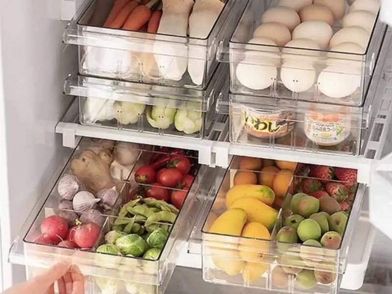  Kitchen clear Bins for the Fridge and Pantry as ways to organize small kitchen