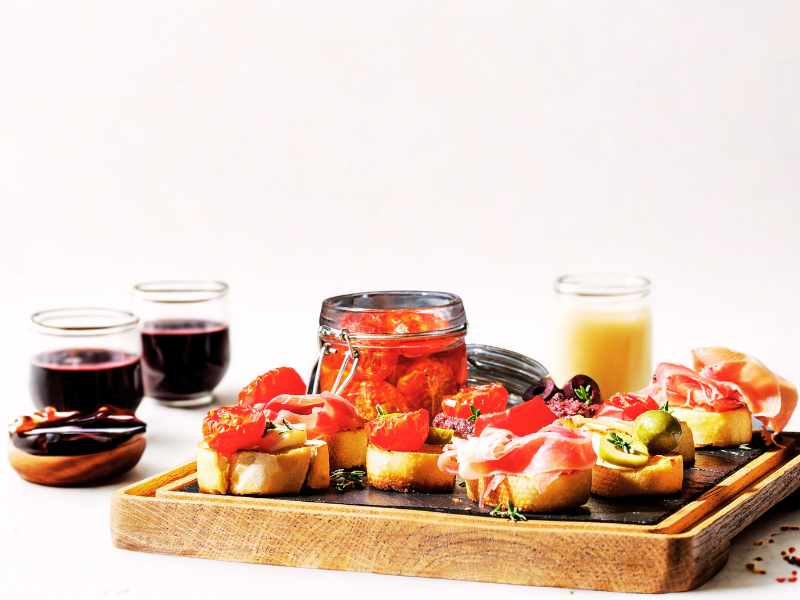 a rustic bruschetta, a splash of red wine for a slow simmered sauce